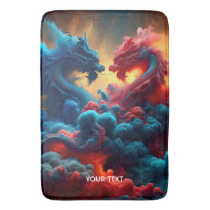 Alfombrilla De Baño Fantasía Cute Dragones Azules Rojos
