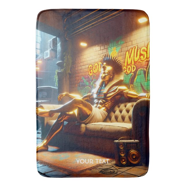 Alfombrilla De Baño Fantasía Cute La Música Egipcia De Dios. (Frente vertical)