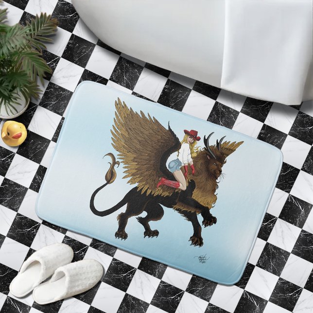 Alfombrilla De Baño Fantasía de león alado de vaca rojo (Subido por el creador)