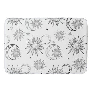 Alfombrilla De Baño Fantasía en negro y blanco: Sol, luna y estrellas