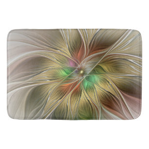 Alfombrilla De Baño Fantasía Floral Con Fractal Dorado Moderno