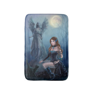 Alfombrilla De Baño Fantasía hermosa mujer con gato negro Bath Mat