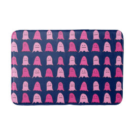 Alfombrilla De Baño Fantasma rosa de Halloween en azul oscuro