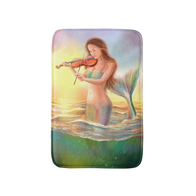 Alfombrilla De Baño Fantasma Sirena juega en violín al atardecer Bath  (Frente vertical)