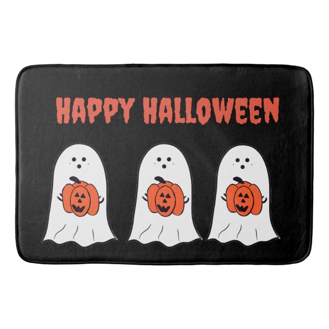 Alfombrilla De Baño Fantasmas de Halloween felices con Jack-o-Lanterns (Anverso)