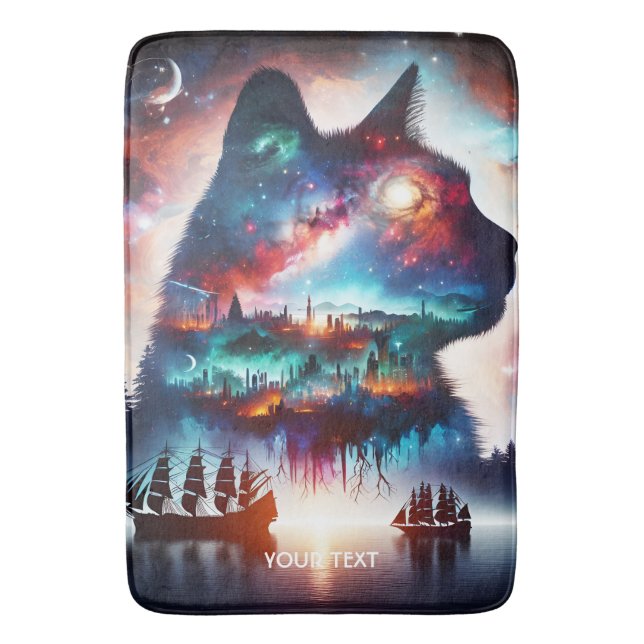 Alfombrilla De Baño Fantasy Cute Dreams Espacio Cat (Frente vertical)