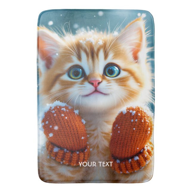 Alfombrilla De Baño Fantasy Cute Kitten Mittens Snow (Frente vertical)