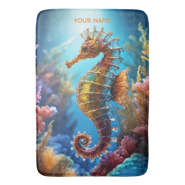 Alfombrilla De Baño Fantasy Cute Transparent Crystal Seahorse (Frente vertical)