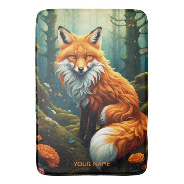 Alfombrilla De Baño Fantasy Cute Vivid Majestic Fox Flores (Frente vertical)