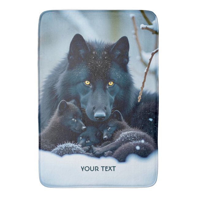 Alfombrilla De Baño Fantasy Cute Wolf Two Pups (Frente vertical)