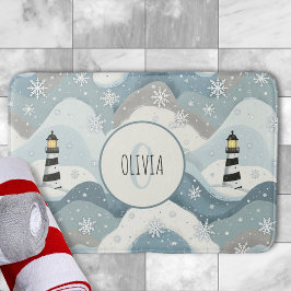 Alfombrilla De Baño Faro con icy Waves Monograma Náutico de Invierno