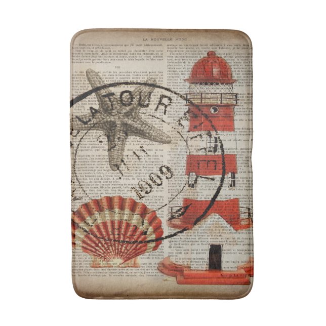 Alfombrilla De Baño Faro costero de arte náutico (Frente vertical)