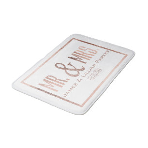 Alfombrilla De Baño Faux Rosa Gold Sr. y Sra. Monogram Boda