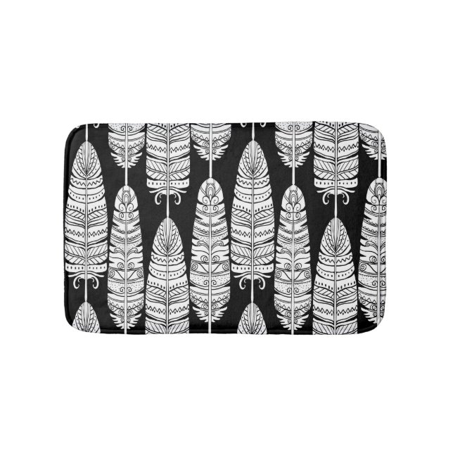 Alfombrilla De Baño Feathers boho: patrón blanco y negro (Anverso)