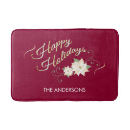 Alfombrilla De Baño Felices Fiestas, Poinsettia Blanca, Personalizada