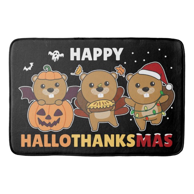 Alfombrilla De Baño Felices Navidades castores de Hallothanksmas  (Anverso)