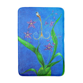 Alfombrilla De Baño Feliz ave orquídea hawaiana