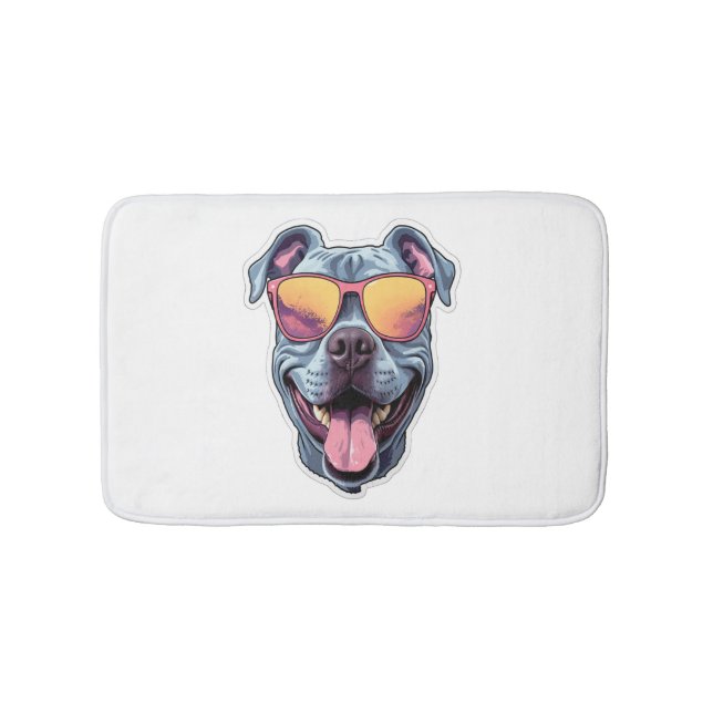 Alfombrilla De Baño Feliz azul Pitbull con gafas de sol (Anverso)
