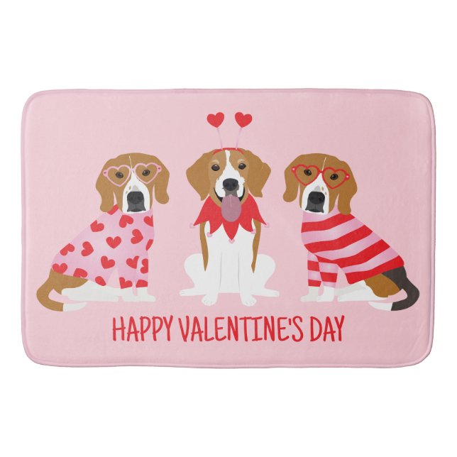 Alfombrilla De Baño Feliz Día de San Valentín Perros Beagle (Anverso)