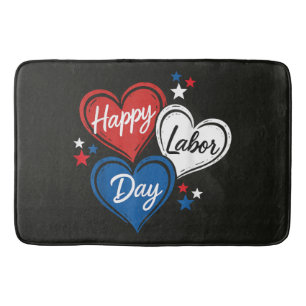 Alfombrilla De Baño Feliz Día del Trabajo Corazones Patrióticos Rojo B
