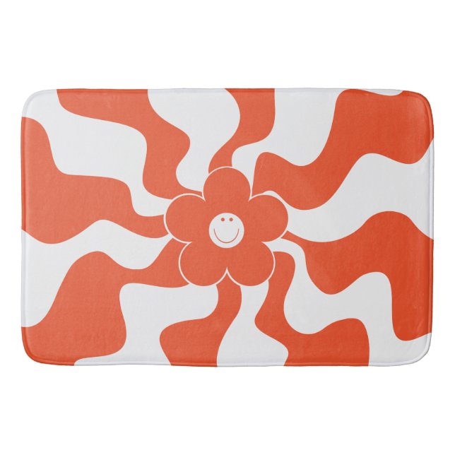 Alfombrilla De Baño Feliz diatriba retro en Naranja y blanco (Anverso)