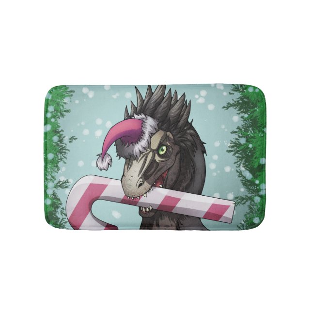 Alfombrilla De Baño Feliz Dinosaurio de Navidad (Anverso)