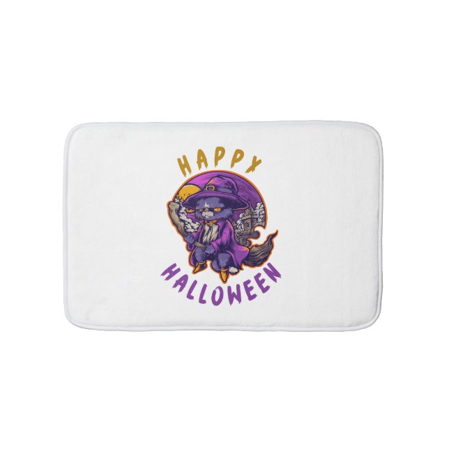 Alfombrilla De Baño Feliz Gato de Brujas de Halloween (Anverso)