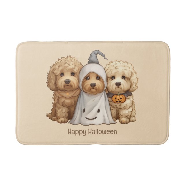 Alfombrilla De Baño Feliz Halloween Goldendoodle Dogs (Anverso)