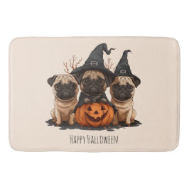 Alfombrilla De Baño Feliz Halloween Pugs Jack O Lanterns