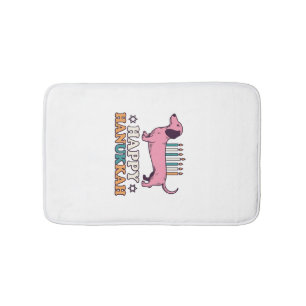 Alfombrilla De Baño Feliz Hanukkah Dachshund Menorah Diseño de camiset