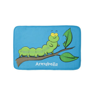 Alfombrilla De Baño Feliz ilustracion personalizado de oruga verde