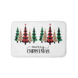 Alfombrilla De Baño Feliz Navidad Árboles verdes rojos de felpa