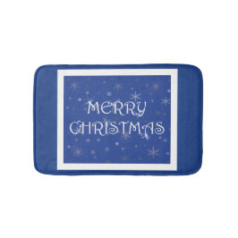 Alfombrilla De Baño Feliz Navidad azul con copas de nieve