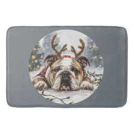 Alfombrilla De Baño Feliz Navidad Bulldog inglés reno