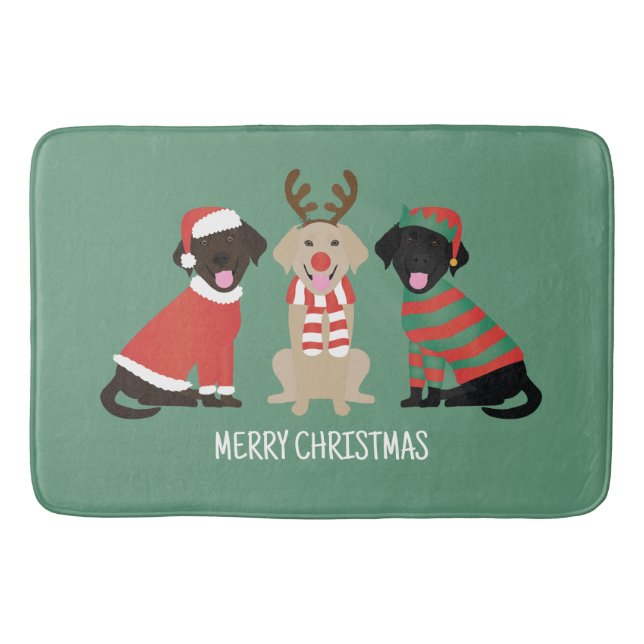 Alfombrilla De Baño Feliz Navidad Labrador Recuperar Perros (Anverso)