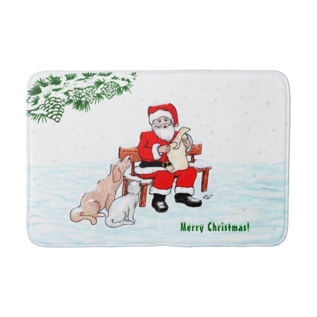 Alfombrilla De Baño Feliz Navidad! Papá Noel con gato y perro (Anverso)