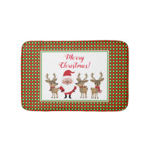 Feliz Navidad Plaid Red Green Santa Reindeer