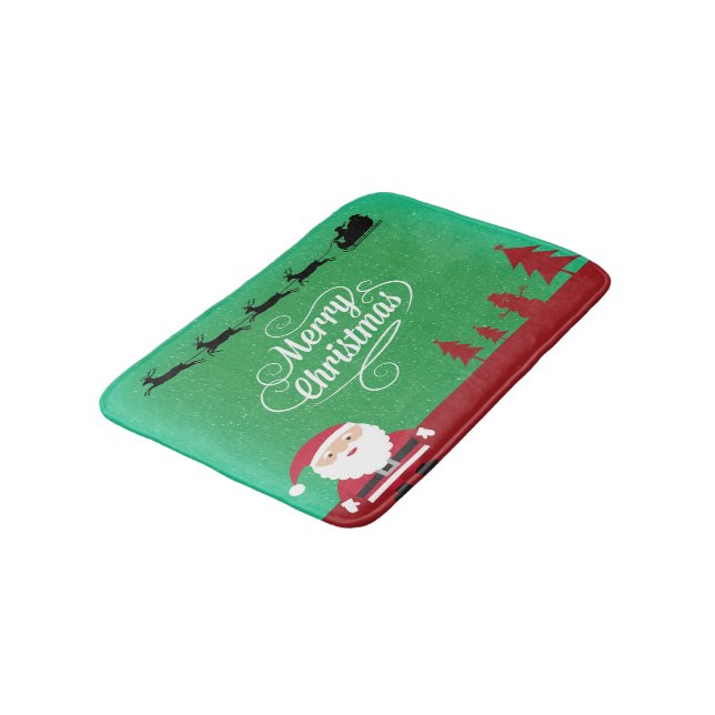 Alfombrilla De Baño Feliz Navidad Santa Reindeer Snowflakes Green (Angular)