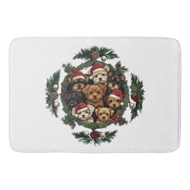 Alfombrilla De Baño Feliz Navidad Yorkshire Terrier Dogs (Anverso)