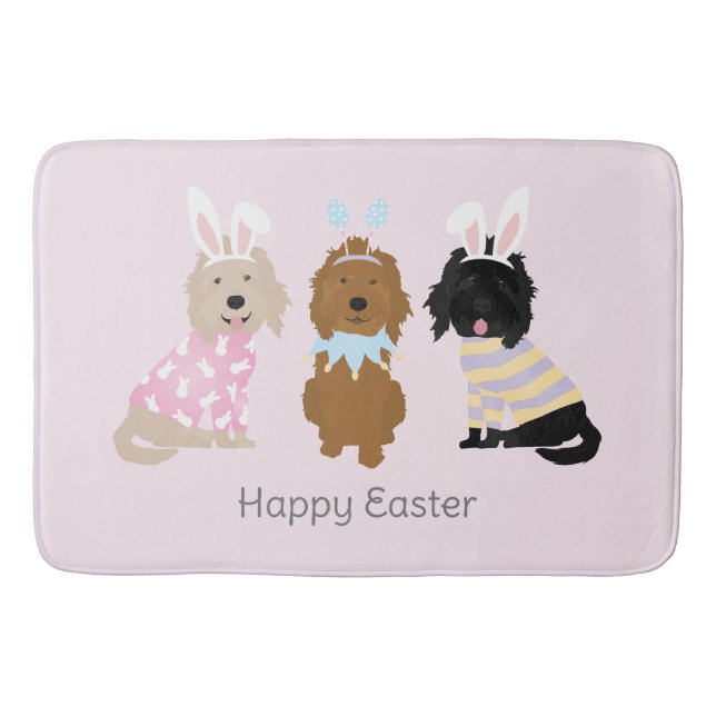 Alfombrilla De Baño Feliz Pascua Goldendoodle Dogs (Anverso)