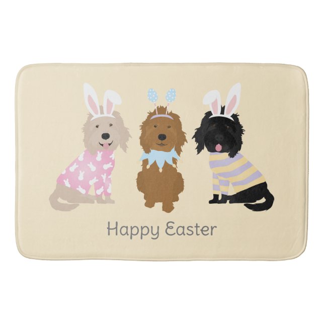Alfombrilla De Baño Feliz Pascua Goldendoodle Dogs (Anverso)