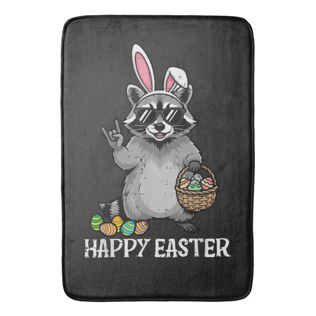 Alfombrilla De Baño Feliz Pascua Mapache Conejo (Frente vertical)