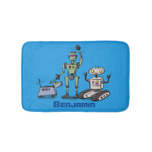 Alfombrilla De Baño Feliz personalizado de trío de robots lindos