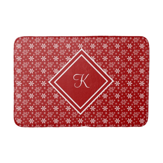 Alfombrilla De Baño Festividad de invierno Monograma Rojo con copo de  (Anverso)