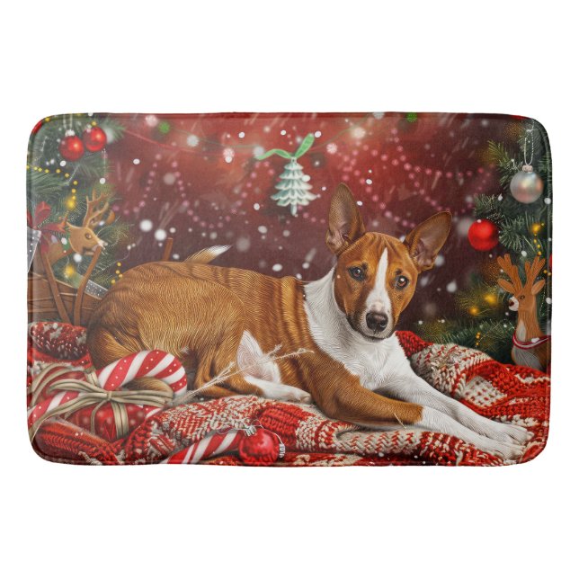 Alfombrilla De Baño Festividad de los Navidades de perro de Basenji (Anverso)