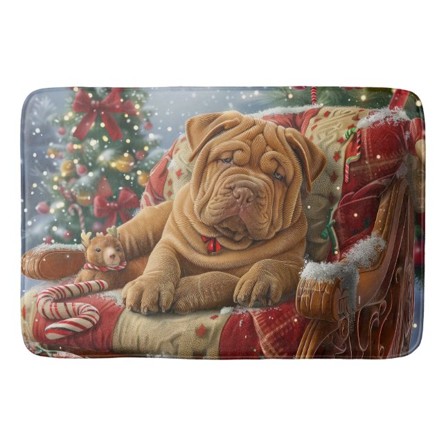 Alfombrilla De Baño Festividad de los Navidades de perro de Shar Pei (Anverso)