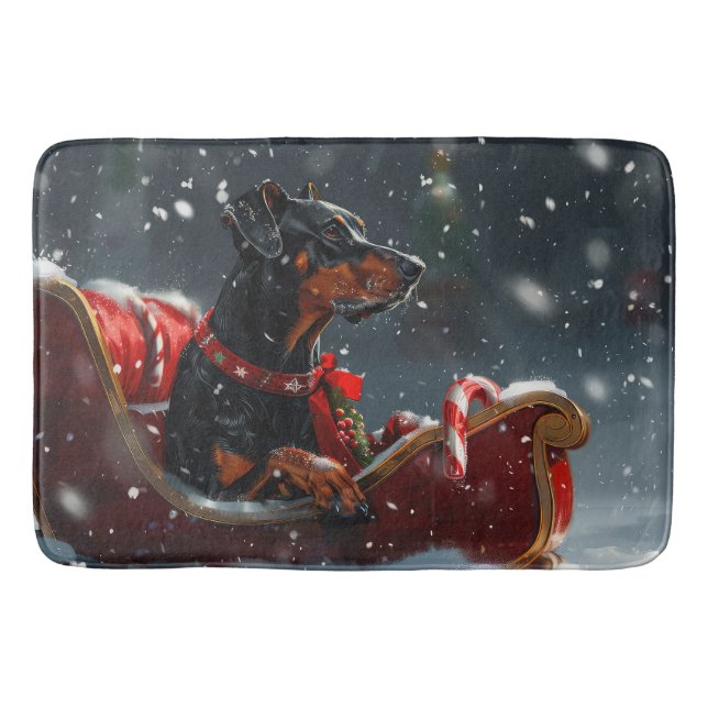 Alfombrilla De Baño Festividad de Navidades de perro de Doberman (Anverso)