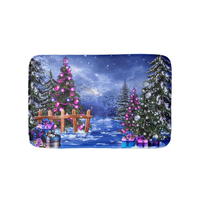 Alfombrilla De Baño Fiesta (A digital art image of a winter scene with Christmas trees and presents!)