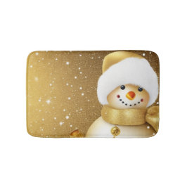 Alfombrilla De Baño Fiesta de Navidad Hombre de Nieve Dorado Copos de 