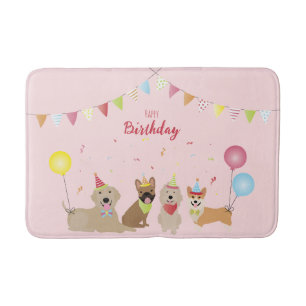 Alfombrilla De Baño Fiesta de Perro de Cumpleaños Feliz